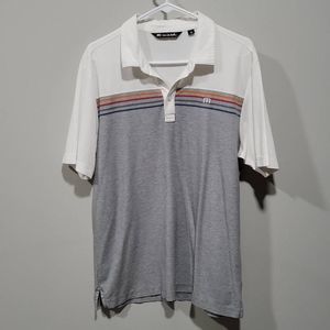 Travis Mathew Polo Size L Grey White Color Block Light Weight Pima Cotton Blend